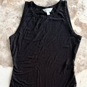 Market & Spruce Black Ribbed Tank Bodysuit